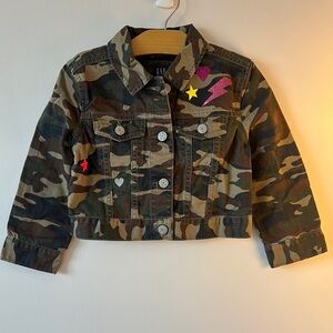 GAP Green and Brown Jean Jacket Camouflage Style